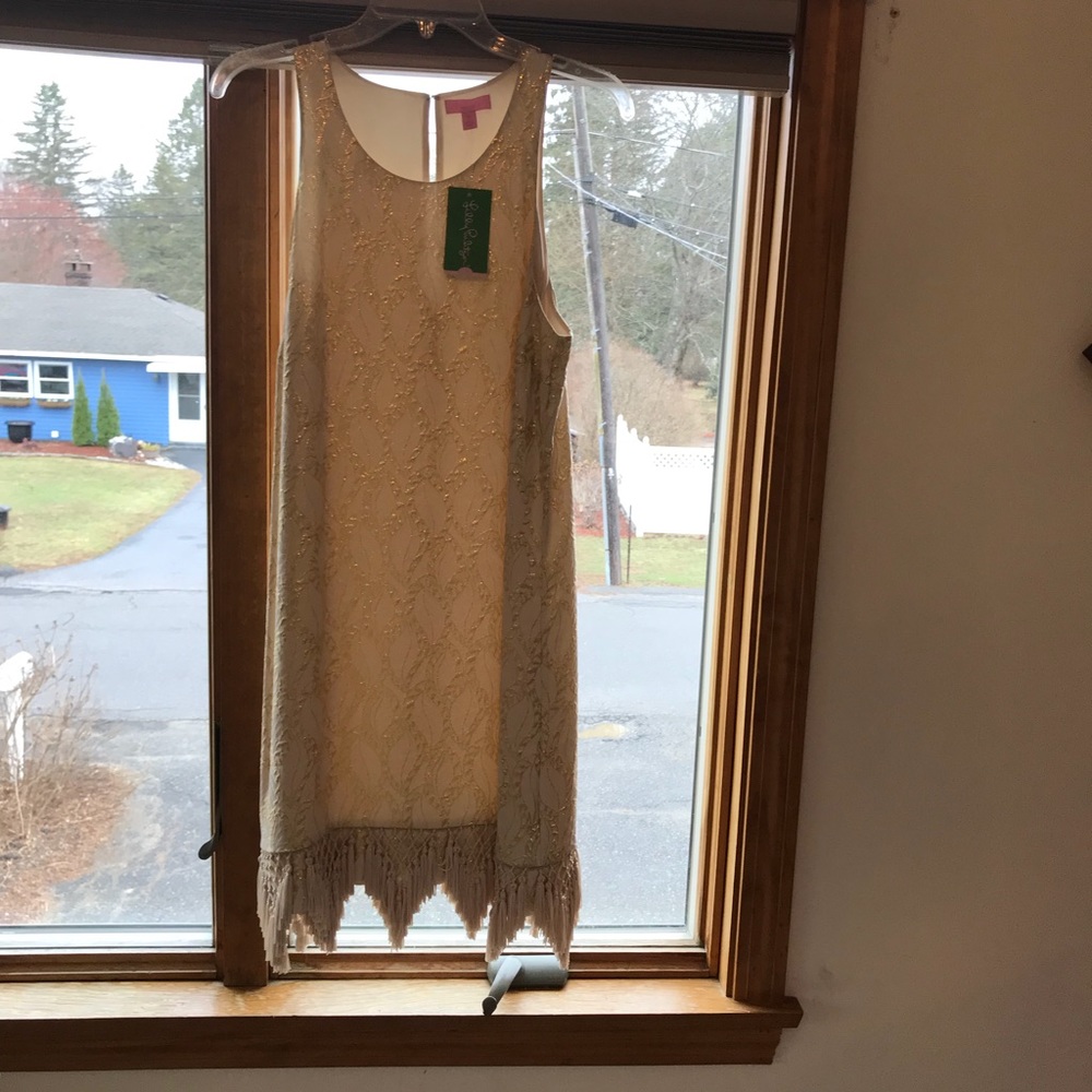 Gold metallic jacquard dress